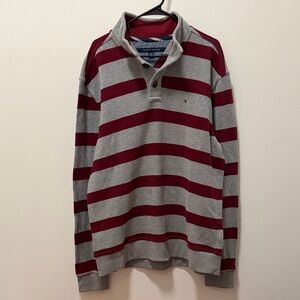 Tommy Hilfiger Maroon and Gray Striped Sweater